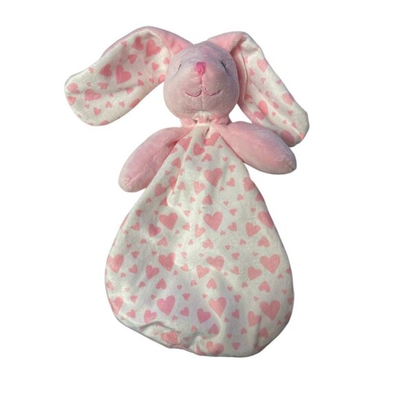 Pink Bunny Soft Plush Lovey With Heart Pattern - Picture 1 of 1